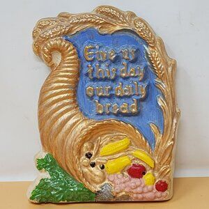 Thanksgiving Cornucopia Hanging Plaque‎ With "Give Us This Day Our Daily Bread"